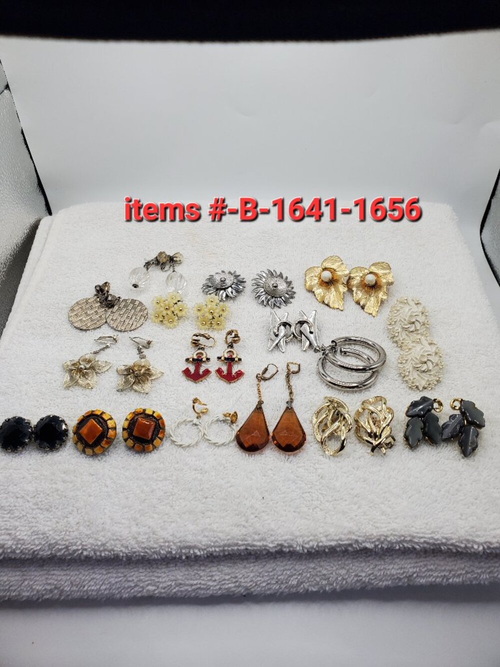 16 Pair of clip on Earrings, items # B -1641-1656,. wt. 138 grams.